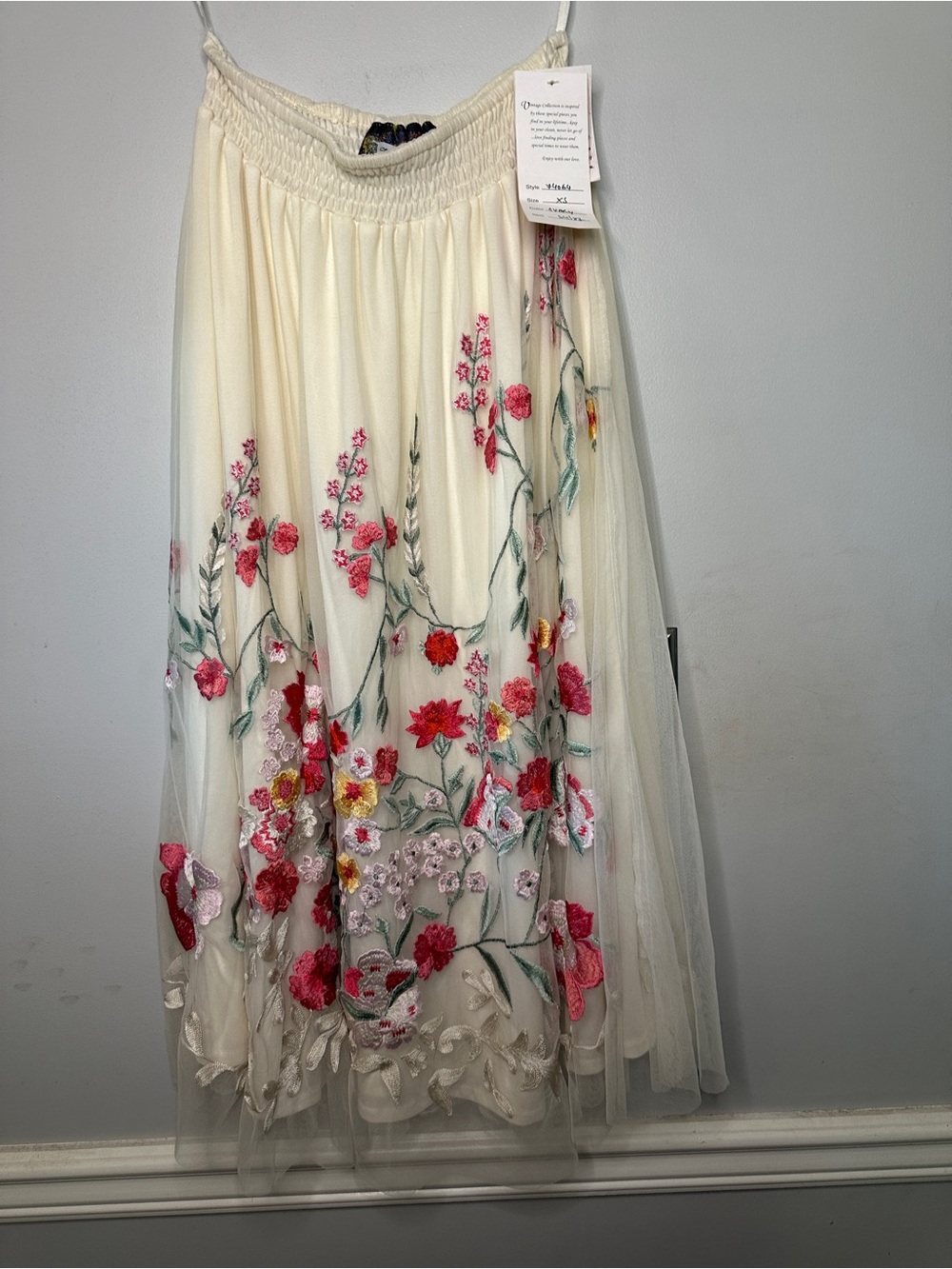 Cream Floral Embroidered Tulle Maxi Skirt